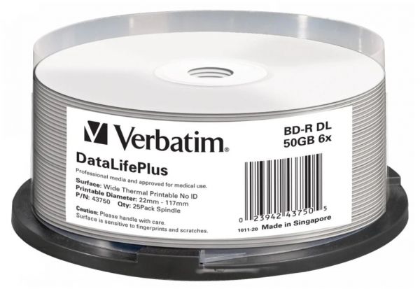 Диск CD-R Verbatim 700Mb 52x DL+ White Wide Thermal Printable (50шт)